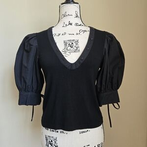 Moodie Top Womens S Black Puff Sleeve Goth Mixed Media